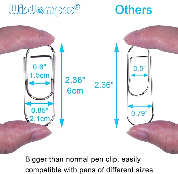 Wisdompro Pen Clip, 12 Pack Stainless Steel Pen Clip Holder for Notebook, Books, Journal, Clipboard, Paper, etc. - Fits Almost Any Pen Size (Silver)