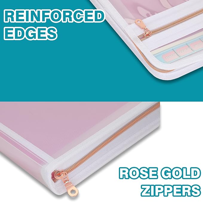 H4D 13 Pocket Expanding File Folder Organizer with Front Clear Pounch, Accordion File Organizer with Zipper Clourse, Fit for Letter Size Papers, Pink