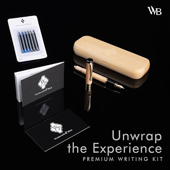 Wordsworth & Black Fountain Pen Set, Luxury Bamboo Wood - Extra Fine Nib, Gift Case; Includes 6 Ink Cartridges, Ink Refill Converter -Journaling, Calligraphy; Drawing, Smooth Writing [Maple Wood]