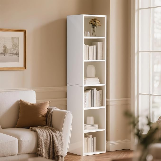 70.9" Wooden Bookshelf, 6-Tier Bookshelf with Open Storage, Corner Bookcase, Display Shelf for Bedroom and Living Room Offices, White