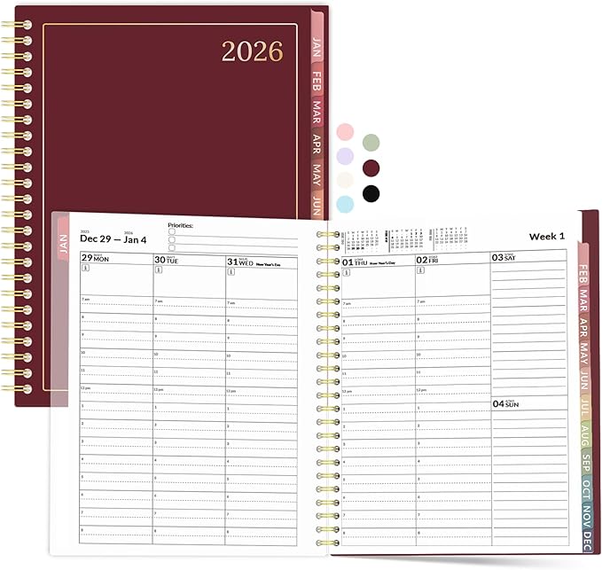 Appointment Book 2026 Planner, Forvencer Daily Weekly & Monthly Calendar Planner (Jan 2026-Dec 2026), 6" x 8", Hourly Agenda Book with 30 Minute Increments, Flexible Cover Planning with Inner Pocket, Organizer Notebook for Office School Supplies, A5, Red