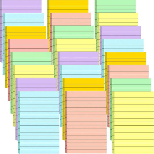 24 Pack Lined Sticky Notes 4X6 in Self Sticky Note Pads Colorful Post Stickies for Office, Home, School, Meeting, 50 Sheets/pad, (Light Color)