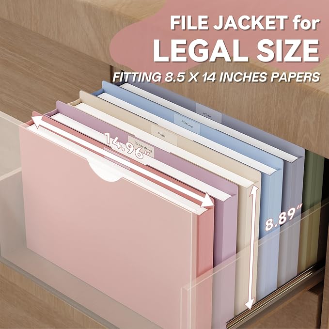 Plastic 1 Inch Manila File Jackets,Legal Size,12 Pack Manilla Pocket Folders,Expandable File Jackets for Document,Expansion Pocket,Straight Cut Tab,Poly Project File Jacket,Pastel Color