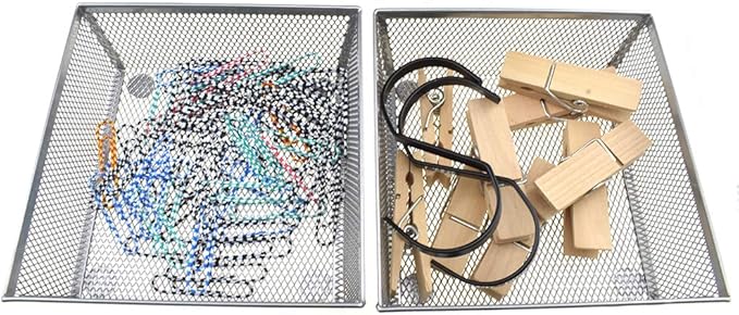 HAHIYO Stackable Mesh Tray Cup 6 x 6 x 2 inches Sturdy Container for Desk Drawer Organizer Collection for Home Office School kitchen Soft Foam Feet No Sharp Edges 2 Pack Silver