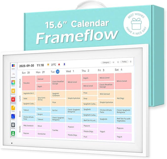 15.6-inch Digital Calendar Chore Chart, Electronic Wall Planner Smart Calendar Touchscreen for Family Schedules, Meal Planner, Task Rewards, Wall Mount Included, Organizing Your 2026 (White)