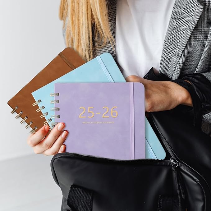 Academic Planner 2025-2026, Weekly and Monthly Calendar Planner, July 2025 - June 2026, 6.4" x 8.5", Faux Leather Cover Yearly Teacher Student Planning Agenda Book with Tabs, Pocket, Notes (Purple)