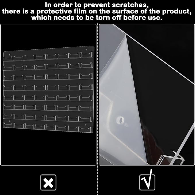 Hillban Acrylic Business Card Holder Wall Mount Clear Sticker Display Rack Multiple Card Holders Clear Acrylic Organizing Sticker Display Stand Pre Drilled(64 Pockets)