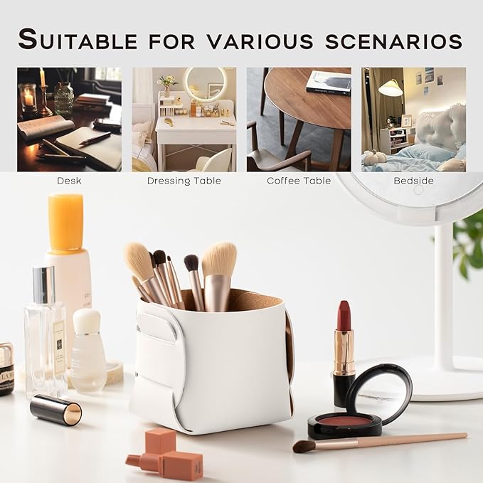 HOMIEAZICOZI 2-Pack Cork Leather Desk Accessories Storage - Pencil Pen Holder - Makeup Brush Holder Organizer - Stylish Addition to Home Decor (White)