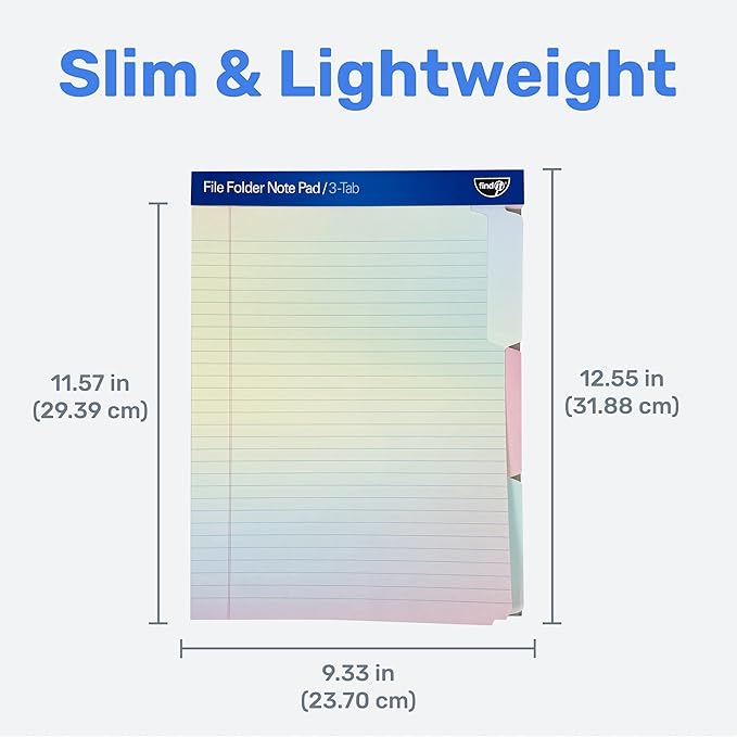 Find It File Folder Notepad - Pack of 36-9.5 x 12.5 Inch Notebook Organizer Folders for Filing, Document, and Clipboard Organization - Rainbow