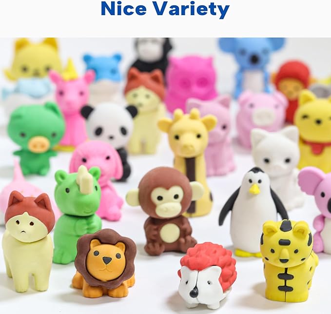 Animal Erasers for Kids, 35 Pcs Pencil Erasers Bulk Mini Animal Erasers Treasure Box Toys for Classroom Prizes School Supplies Party Favors