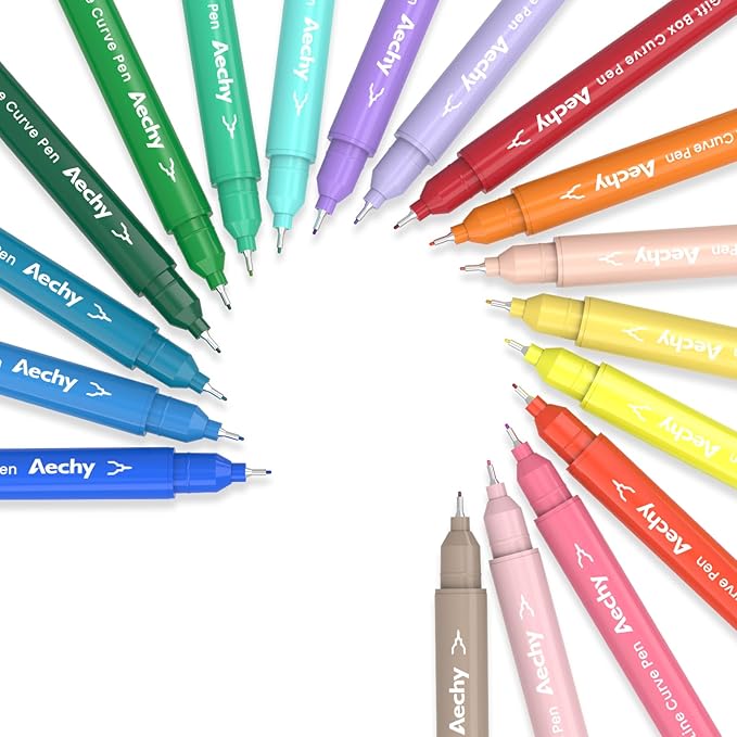 AECHY 18PCS Curve Highlighter Pen Set, Dual Tip Marker Pens with 18 Different Curve Shapes & 18 Colors Mark Lines, Aesthetic Curve Marker Highlighter for Journal Planner School Supplies