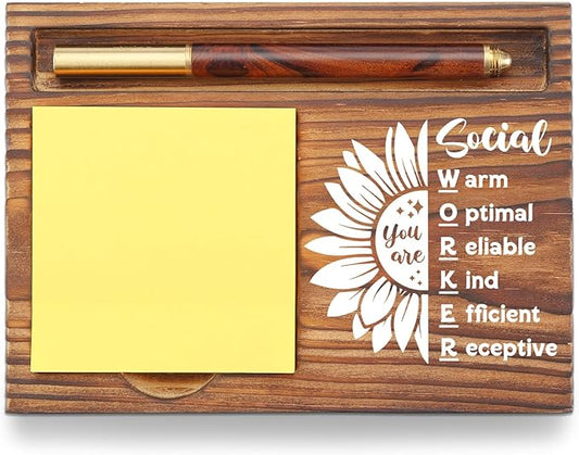 Social Worker Gifts Sticky Note Holder, Thank You Appreciation Gifts for Social Workers, Office Desk Organizer, Employee Recognition Desk Accessory TZP120