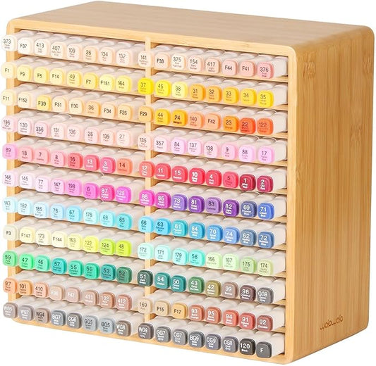 walowalo Marker Organizer Hold 176 Markers Birthday Gifts Bamboo Pen Holder Art Supply Pencil Storage Organizer with 22 Compartments All-in-One Marker Storage for Home Office Desk Classroom