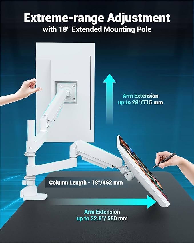 Dual Monitor Arm for 13-49 Inch Ultrawide Screens, Heavy Duty Monitor Mount for 2 Monitors up to 44lbs, Full Motion Vertical Stacked Dual Monitor Arm Desk Mount, 75/100mm VESA Mount, White