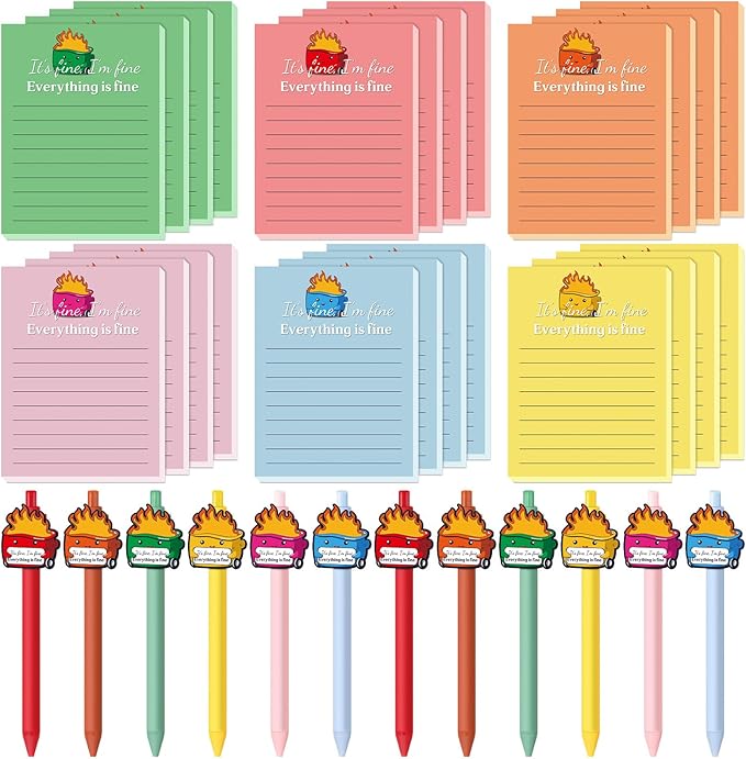 48 Pcs Dumpster Fire Sticky Notes and Pens Set, 24 Dumpster Memo Pads 24 Emotional Support Pens Employee Appreciation Gifts Supplies for Students Team Office Coworker Staff Employee Teachers