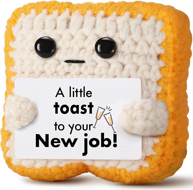 Crochet Toast New Job Gifts for Women, Men – Handmade Congratulations Gifts for Coworker, Friend, Son, Daughter, Employee, Boss – Funny Promotion, Career Change or, Leaving Workor Present Decor