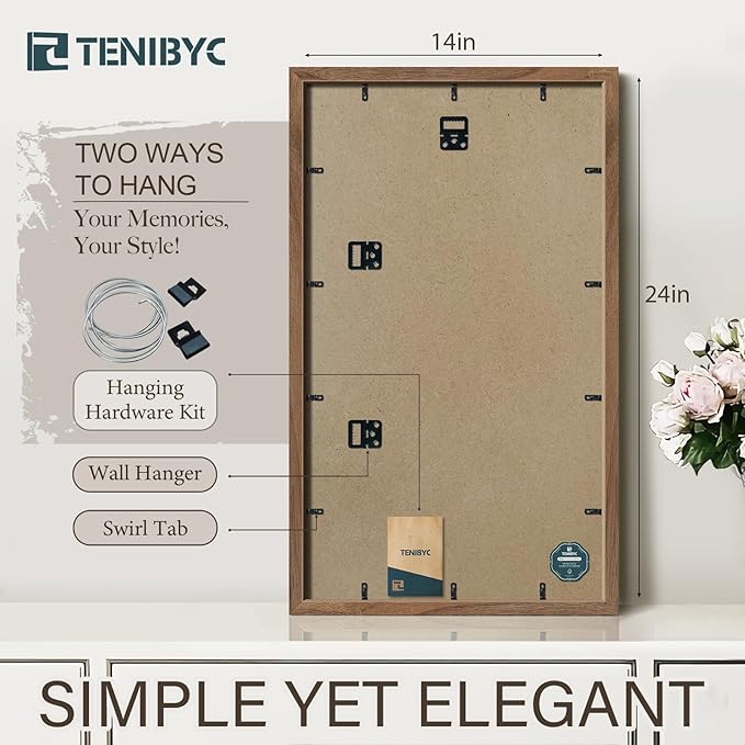 14x24 Picture Frame 3 Pack - Brown Walnut, Natural Solid Wood Poster Frame, Wall Gallery Frame