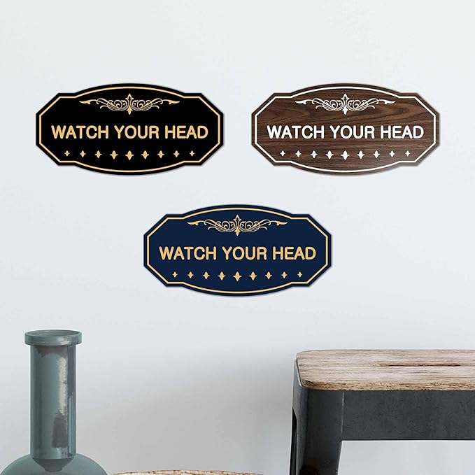 Signs ByLITA Victorian Watch Your Head Sign (Red) - Large 1 Pack