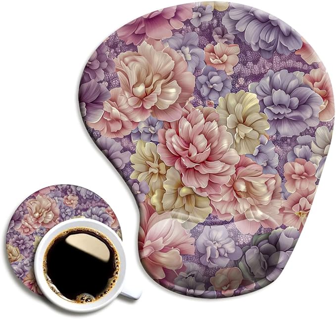 Ergonomic Mouse Pad with Wrist Support,Mouse Pad with Wrist Rest and Coaster Set,Office Supplies Non-Slip Mouse Pads for Desk, Non-Slip Comfortable,Boho Floral