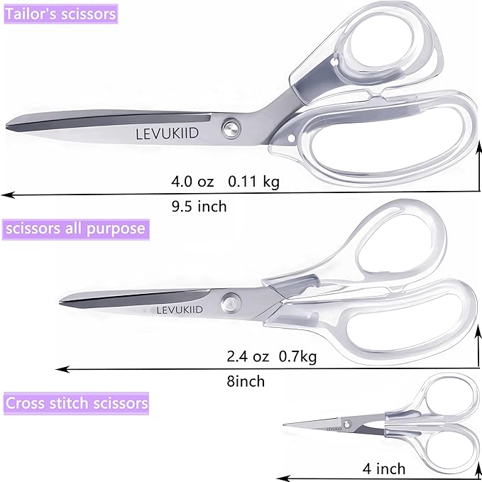 9 Inch All Purpose Scissors for Adults - Ins Style Clear Handle, 2Cr13 Stainless Steel Sharp Blade - Ideal for Fabric Crafts, Tailor's Shears - All-Purpose Fabric Scissors, Crafting & Office