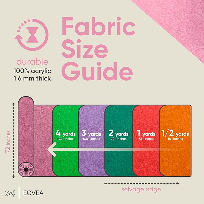 EOVEA | Acrylic Felt Fabric by The Yard - Non-Stiff, Soft Material - 72" Wide - 1.6mm Thick Felt Sheets for DIY Crafts, Sewing, Upholstery, Cushion, Padding(Baby Pink, 5 Yards)