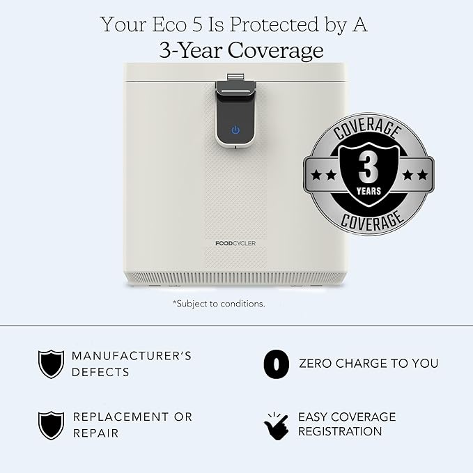 Food Cycler Eco 5 Award-Winning Kitchen Food Recycler | Indoor Composter Bin Alternative | Electric Countertop Food Disposer with Odorless 5L Indoor Food Waste Bin for Easy Waste Management | White