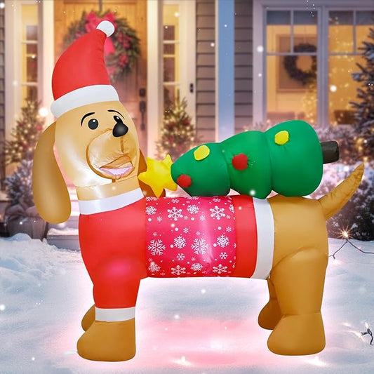 4FT Christmas Inflatables Puppy Decoration, Christmas Blow up Dog with Built-in LEDs, Xmas Blow up Decoration for Indoor Outdoor Yard Garden Party Lawn Home Holiday Decor