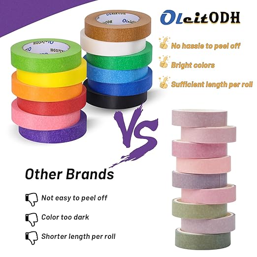 12 Rolls Colored Masking Tape-1 inch x 1080 Ft Painters Tape, Rainbow Colors Rolls Bulk Kids Colorful Paper Marking Tape Decorative Arts Crafts Labeling DIY School Classroom Supplies