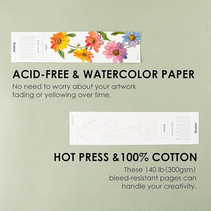 Grabie Watercolor Bookmarks Kit, 12 Monthly Paintable Bookmarks for Kids Women Men, Reading Tracker for Book Lovers, Teachers, Students, Coloring Book, Pocket Watercolor Painting Book