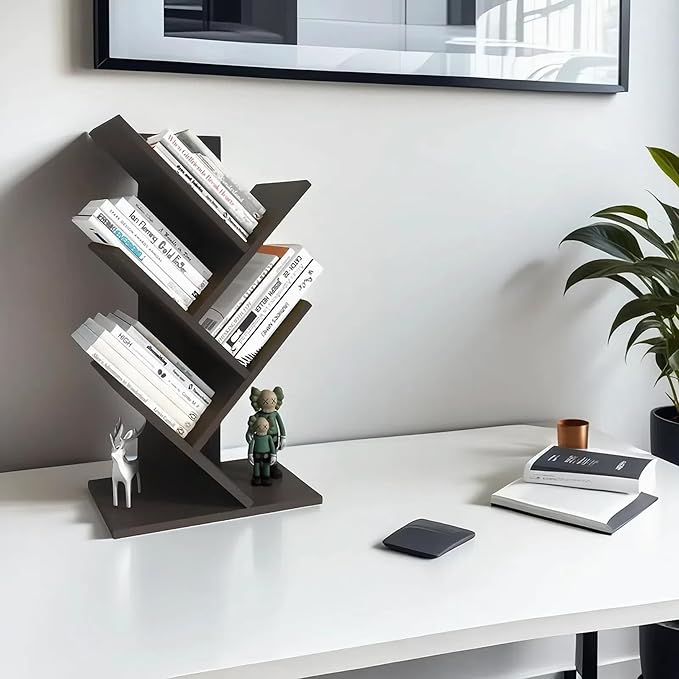 Godferyxin Book Tree Bookshelf, 5-Tier Wood Bookshelf Tree Bookcase for Displaying Books, CDs, Magazines and More at Office, Home or School