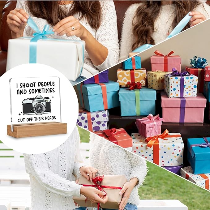 Funny Photographer Gifts for Women Men, Cool Photography Gifts for Photographers, Camera Lens Acrylic Plaque Gift, I Shoot People And Sometimes Cut Off Their Heads Desk Signs Decor 4 × 4 Inches