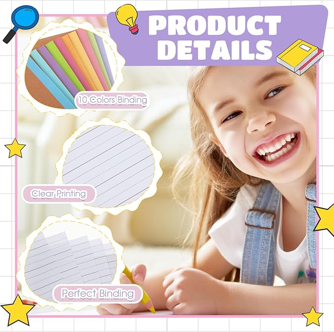 Henoyso 20 Pcs Primary Composition Notebook 9 3/4 x 7 1/2 Inch Kids Journal, Back to School Supplies, K-2 Primary Writing Notebook for Kids Student Draw and Write Story Journal (Colorful Macaron)