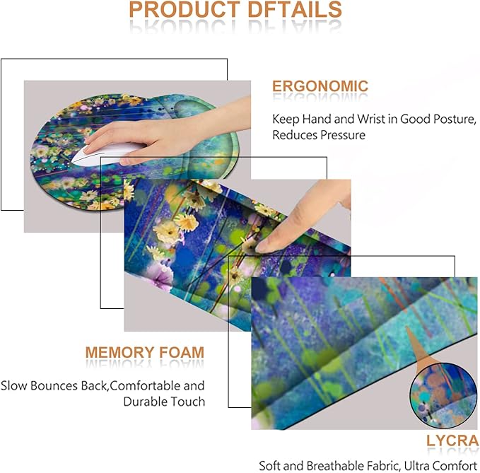 ArtSo Mouse Pad Keyboard Wrist Rest Support Ergonomic, Upgraded Cushion Mousepad Gel Memory Foam Non-Slip Rubber Base Pain Relief & Easy Typing for Home,Office, Oil Painting Flowers