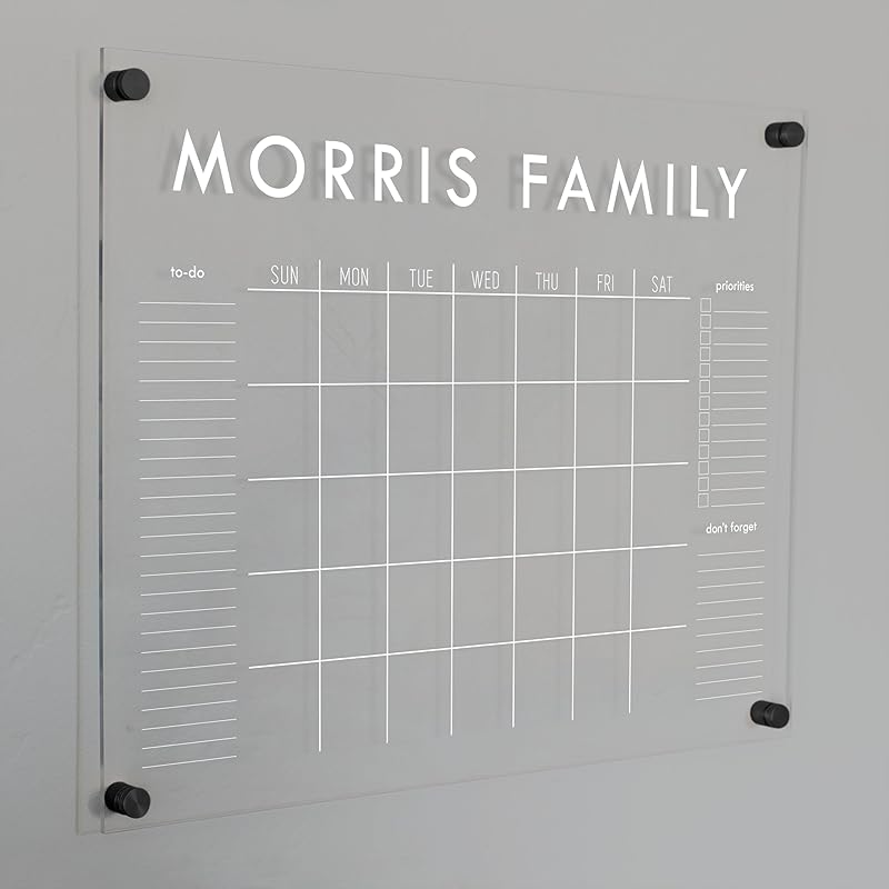 Personalized Clear Acrylic Calendar for Wall, Calendar Whiteboard for Wall, Dry Erase Wall Calendar, Wall Calendar Organizer System for Home (Block, White, 23"W x18.5"H)