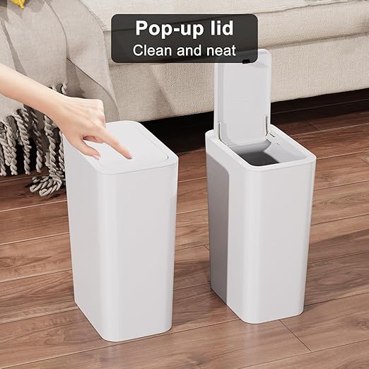 N. NETDOT Bathroom Trash Can with Lid 3 Pack Set,2 Packs 4Gal Slim Kitchen Trash Can and 1 Pack 2.6Gal Garbage Can,Small Trash Bin/Waste Basket for Bedroom,Office(Off White)