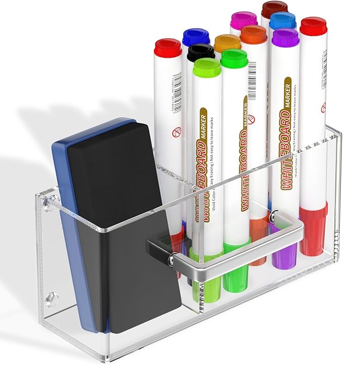 NIUBEE Magnetic Dry Erase Marker Holder for Whiteboard, Acrylic Magnetic Pen Holder for Refrigerator, Fridge, Locker, Magnet Pencil Cup Organizer for Classroom, Office, School, Home, Work, Desk