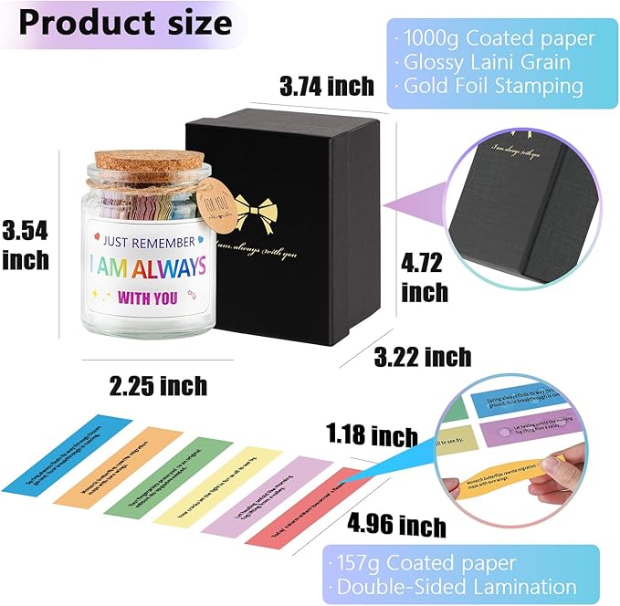 I Am Always With You Jar with 90 Motivational Cards Comfort Gifts for Women Friends, Sympathy Get Well Soon Encouragement Cancer Survivor Recovery Gifts for Women Men