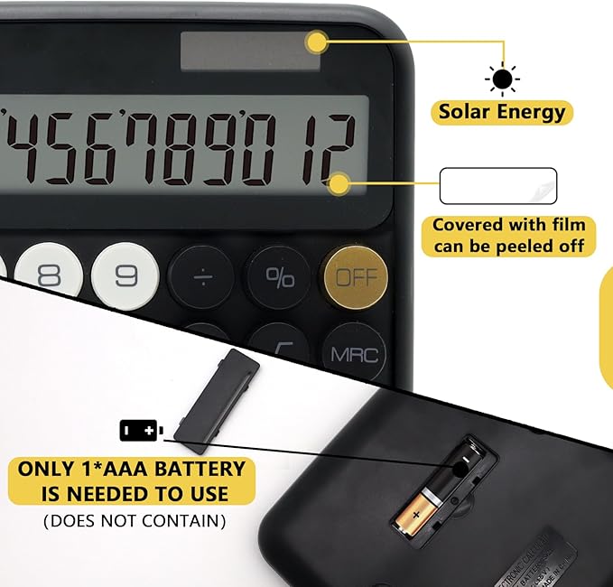 Black Calculator, UPIHO Standard Calculator 12 Digit with Large LCD Display and Big Buttons, Black Gold Office Accessories for Women Desk, Supplies for Office,School, Home, Business