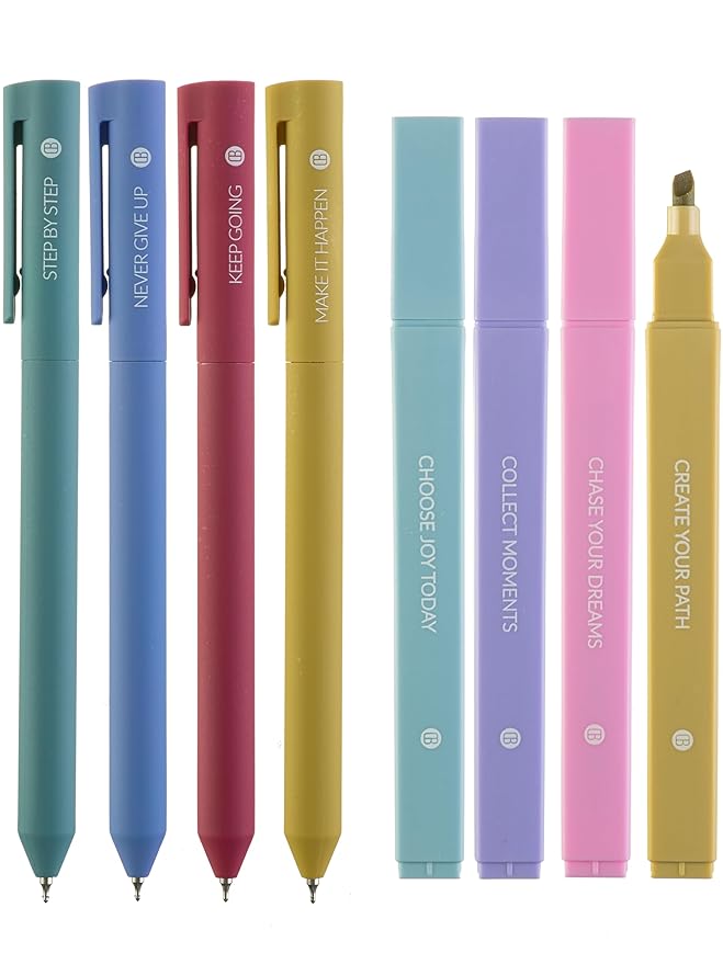 DIVERSEBEE Aesthetic Highlighters and Gel Pens, Pastel Bible Highlighters No Bleed, 8 Pack Assorted Colors Cute Journaling Pens, Bible Study Supplies (Create)