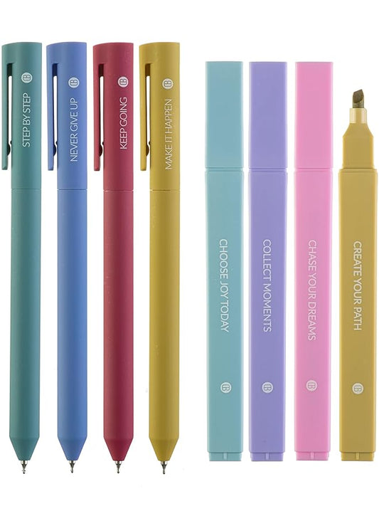 DIVERSEBEE Aesthetic Highlighters and Gel Pens, Pastel Bible Highlighters No Bleed, 8 Pack Assorted Colors Cute Journaling Pens, Bible Study Supplies (Create)