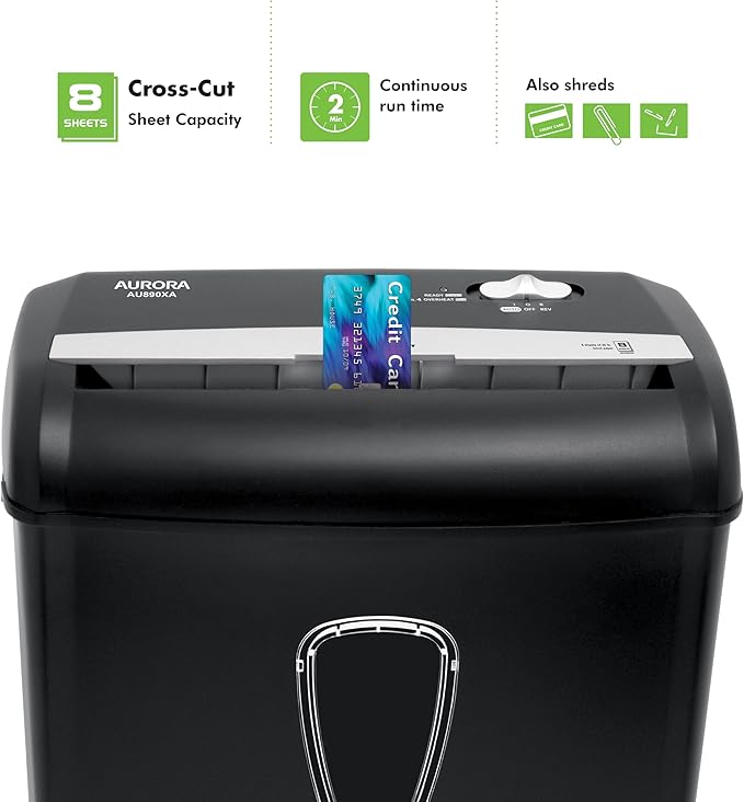 Aurora AU890XA 8-Sheet Crosscut Paper and Credit Card Shredder with Wastebasket