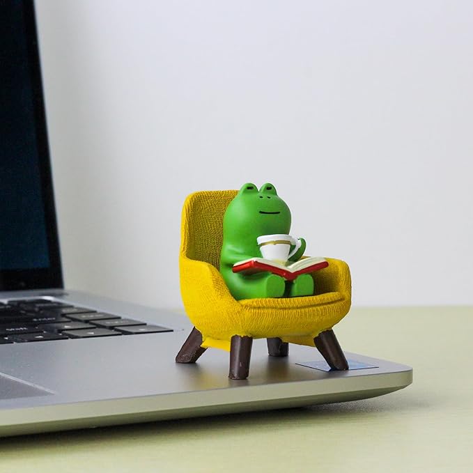 Miniature Frog Figurines - Funny Frog Sculpture for Shelf, Desk Decoration - Frog Desk Accessories - Perfect Cute Frog Gift for Frog Lovers(Yellow Sofa)
