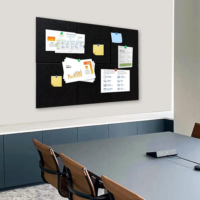 Thick Cork Board for Wall with Pins, 36" x 24" Bulletin Board Self-Adhesive Pin Board | Customized 6 Packs Felt Tiles for Office Home Wall Decor