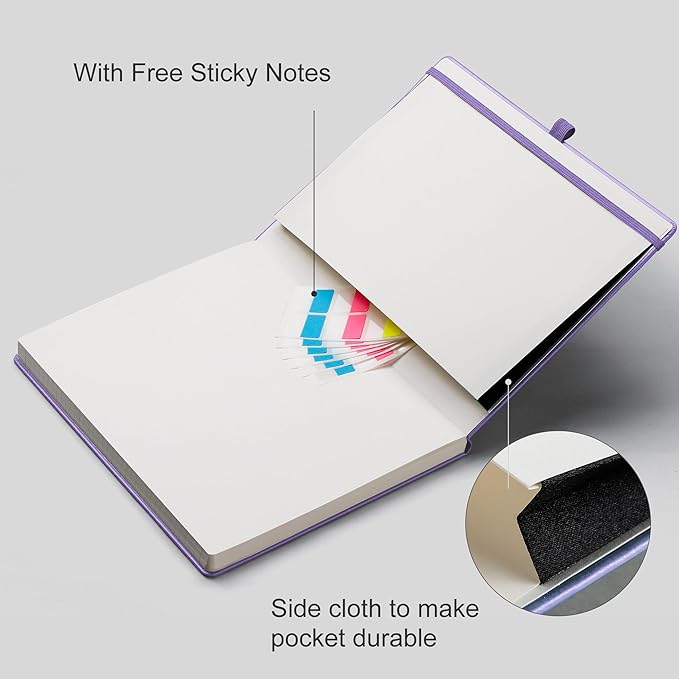 EMSHOI Notebook College Ruled - A4 Hardcover Leather Lined Journal, 192 Pages 100GSM Thick Paper, Large Diary for Women Men Work, School, Journaling, Writing - 8.3" x 11.7" - Light Purple