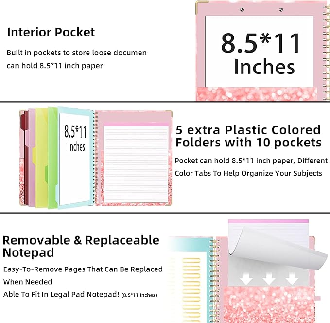 Lateefah Clipboard with Storage, File Folders with Pockets, Nursing Clipboard with Label Stickers and Notepad, Spiral Clip Board with Pen Loop for School, Office Supplies