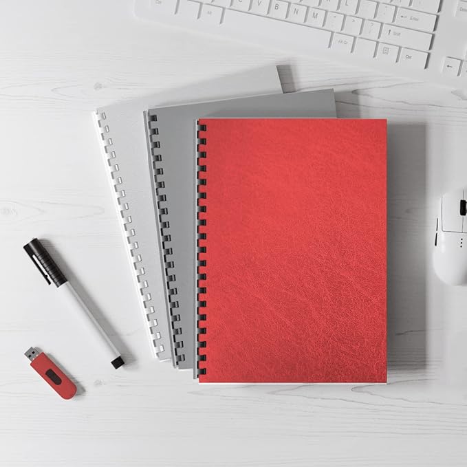 Binditek 50 Pack 16 Mil Leather Textured Polycovers - Binding Presentation Covers for Business Reports and Proposals 8-1/2 x 11 Inches, Red Color, for Students and Coworkers