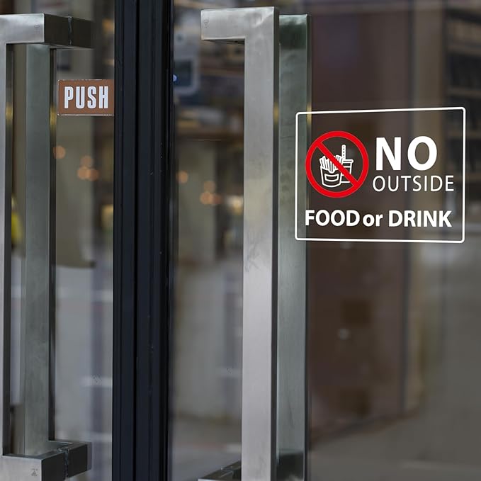 No Outside Food or Drink Sign for Business Sign 10x8 Inch Sticker Vinyl Window Door Signs Waterproof UV Proof Decal 2 Pack