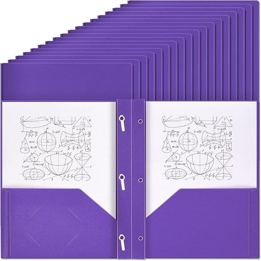 Yeaqee 60 Pcs Plastic Folders with Pockets and Prong Plastic Folders with 2 Pockets Pocket for Office, School for Students, Teachers, Office Workers (Purple)