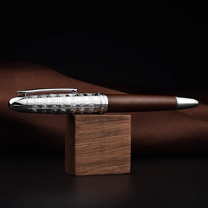 Asvine Hongdian 6016 Natural Wood Fountain Pen, Iridium Fine Nib Writing Pen with Metal Pen Case
