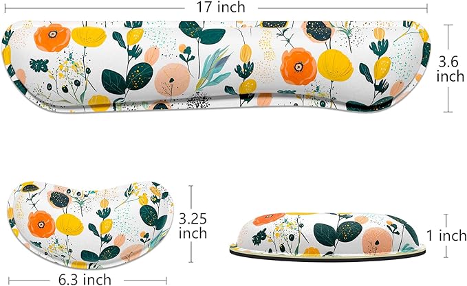 Dapesuom Enlarge Keyboard Wrist Rest, Memory Foam Wrist Cushion for Desk Mats Support, Typing Pain Relief Keyboard Mouse Pad Rests Set with Non-Slip Base for Gaming Laptop Computer, Flowers & Herbs